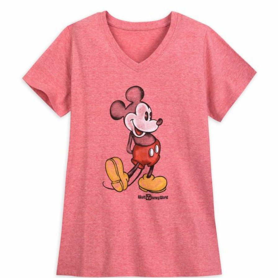 Apparel Disney | New Arrivals Disney Shirt For Women Classic Mickey Mouse V-Neck Red