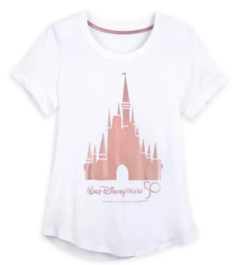 Apparel Disney | Best Sale Disney Shirt For Women 50Th Anniversary Castle Rose Gold