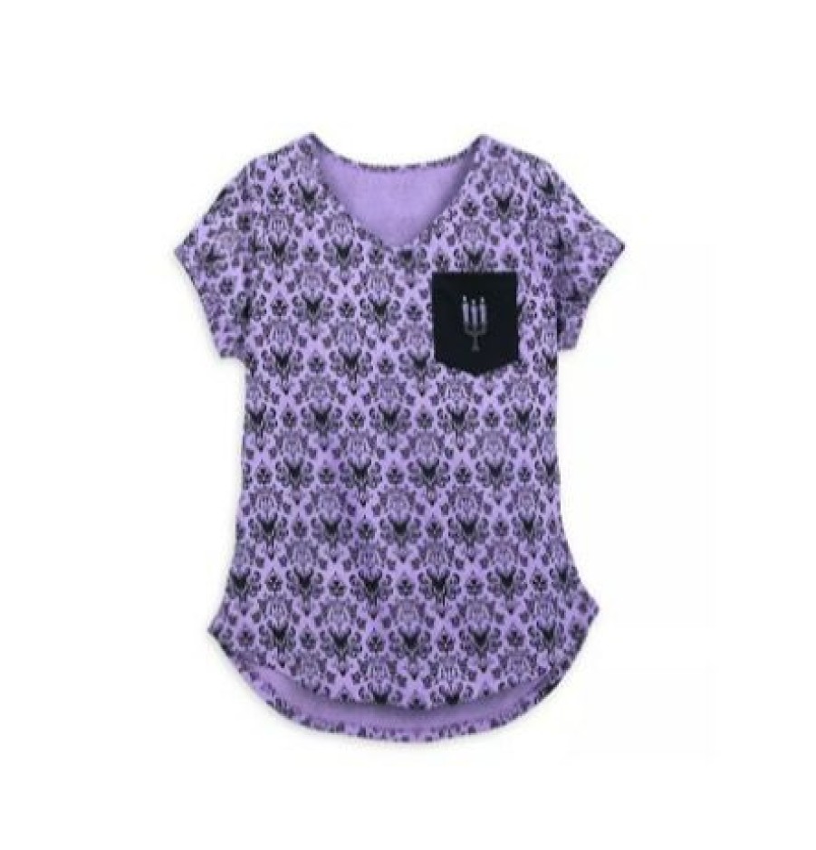 Apparel Disney | Top Selling Disney Shirt For Women The Haunted Mansion Wallpaper With Pocket