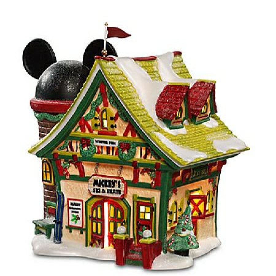 Figures And Collectibles Disney | Best Choice Disney Christmas Village Mickey'S Ski And Skate Chalet Light Up Building