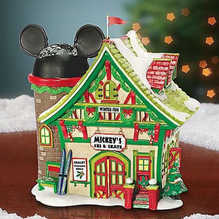 Figures And Collectibles Disney | Best Choice Disney Christmas Village Mickey'S Ski And Skate Chalet Light Up Building