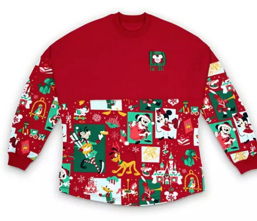 Apparel Disney | Fire Sale Disney Spirit Jersey For Adults Holiday Santa Mickey And Friends Red