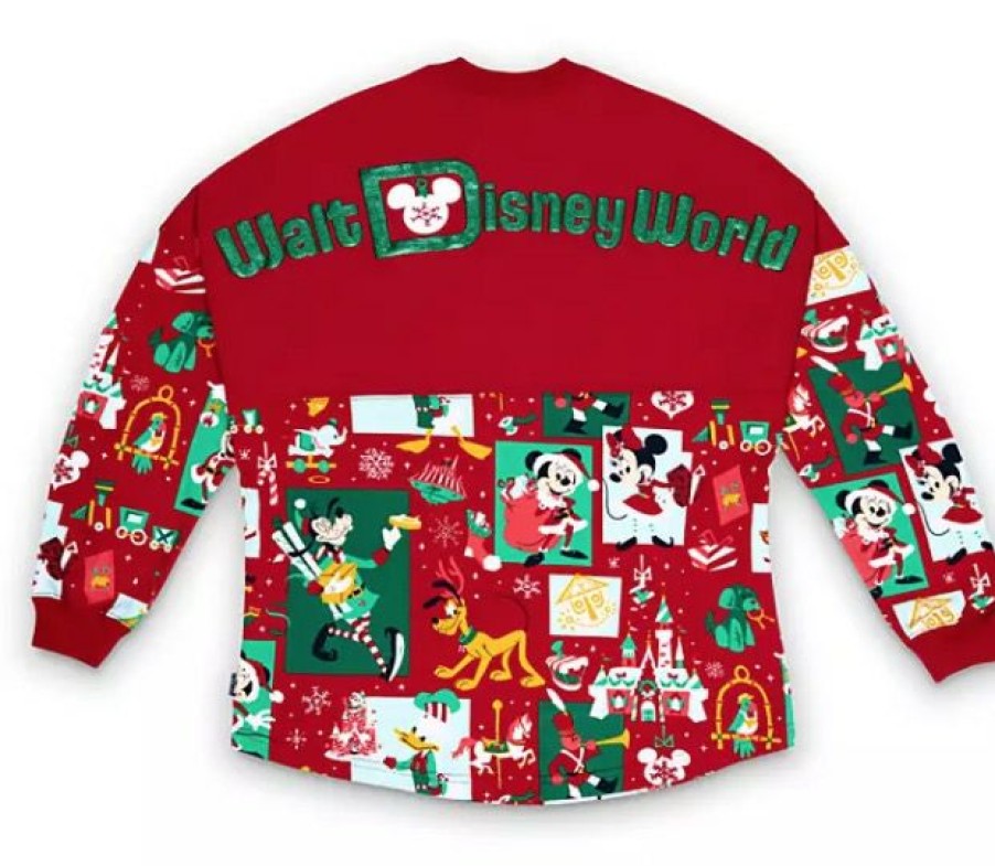 Apparel Disney | Fire Sale Disney Spirit Jersey For Adults Holiday Santa Mickey And Friends Red