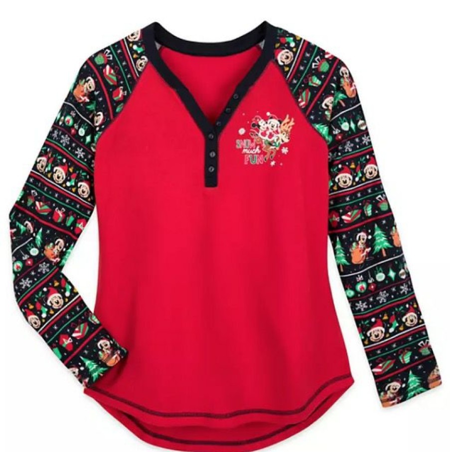 Apparel Disney | Gift Selection Disney Thermal Top For Women Holiday Mickey & Minnie Snow Much Fun