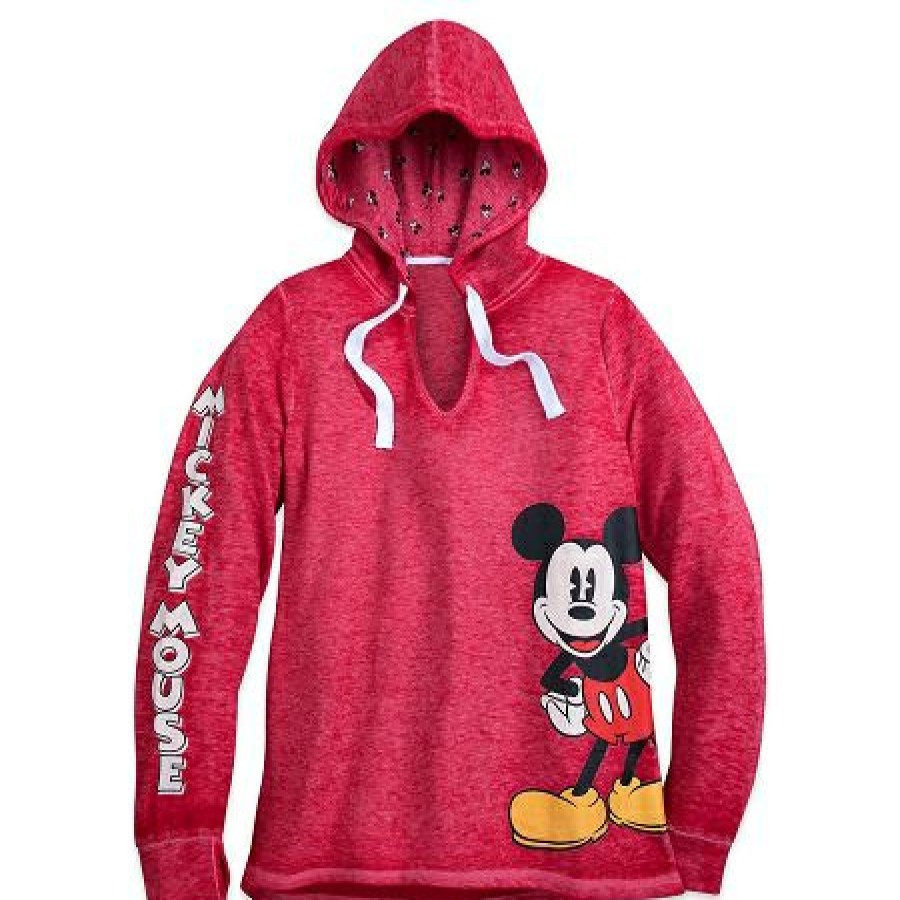 Apparel Disney | Top Sellers Disney Pullover For Women Classic Mickey Mouse Hooded Top Red