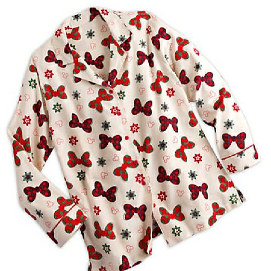 Apparel Disney | Exclusive Design Disney Pajama Set For Women Holiday Minnie Mouse Bow Flannel