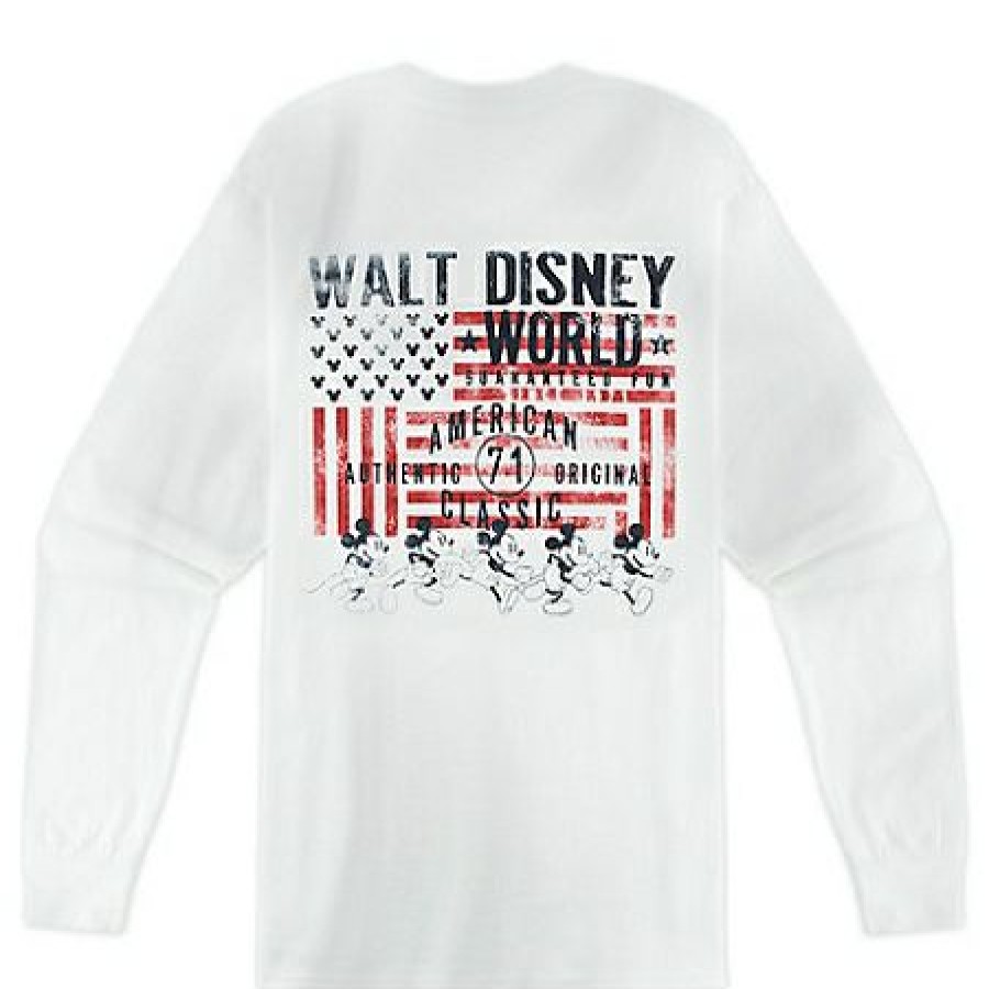 Apparel Disney | Exclusive Design Disney Long Sleeve Shirt For Men Mickey Stars And Stripes White